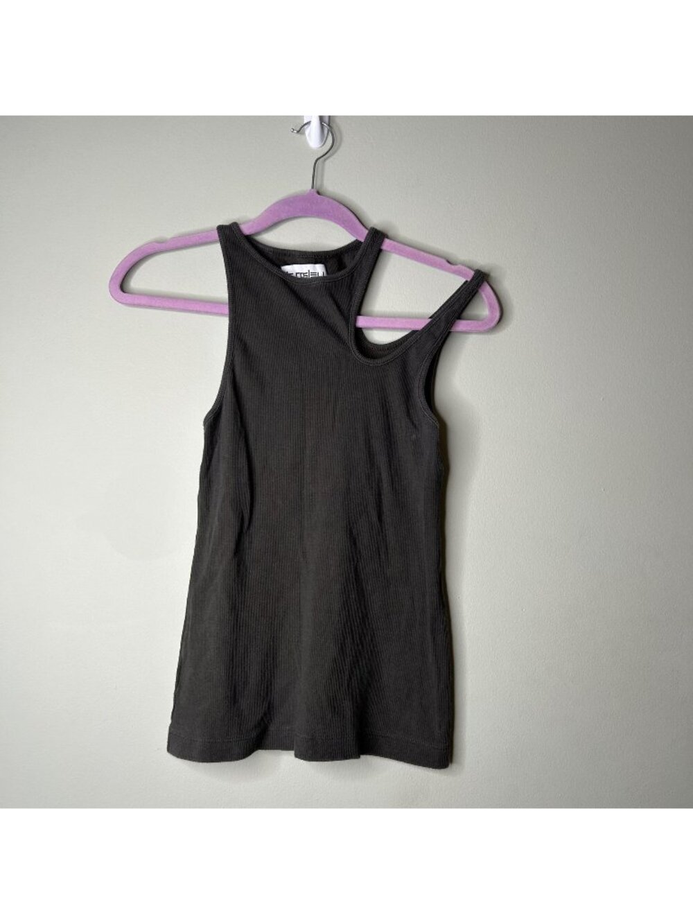 K.NGSLEY Romain Dark Grey Ribbed Cutout Tank Top Size Medium M